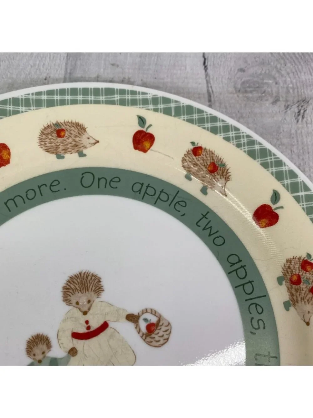 Corelle Red APPLE Hedgehog Break Chip Resistant Green Woven Lunch Plates Set 4